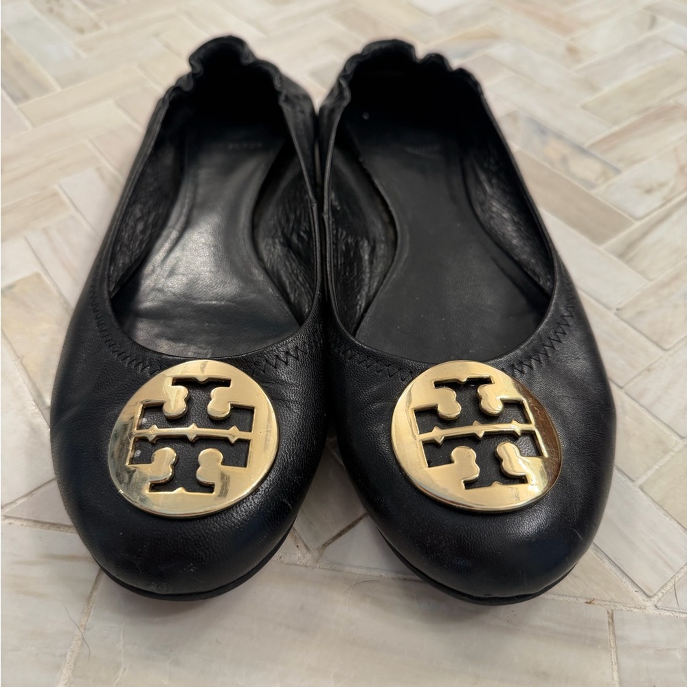 Tory Burch Black Leather Ballet Flats Size 10
